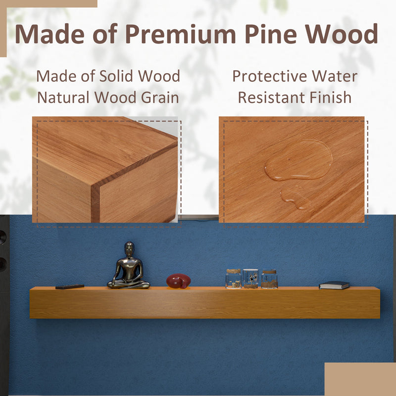 72" Fireplace Mantel Wooden Wall Mounted Floating Shelf 8" Deep Solid Pine Wood,Natural