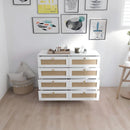 8 Drawers Chest Of Drawers With Rattan Drawer Face Golden Legs And Handles - White by HouseOfZazla