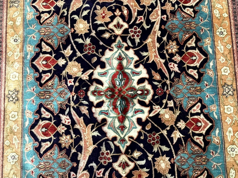 Magnificent Persian Qum Silk Rug 3x5, Exceptionally Fine 780 KPSI, Signed, Rare