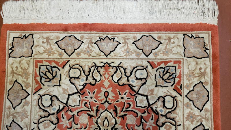 3x5 Red Chinese Plush Rug, Hand Knotted Soft Wool Carpet, Medallion Rug, Fine Vintage Rug, 120 Line, Small Area Rug