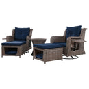5 Pieces Outdoor Patio Furniture Set with Pet House Cool Bar and Retractable Side Tray, Rattan Wicker Patio Swivel Rocking Chairs Set of 2 with Ottomans for Backyard, Porch, Balcony, Navy Blue