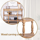 Handcrafted Console Table With Hand Woven Trim, 3 Tier Storage Shelves - Natural by HouseOfZazla