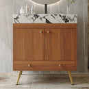 Mid-Century Free-Standing Bathroom Vanity with Faux Marble Top