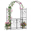 87 inch Tall Garden Arch with Gate Planter Shelves Climbing Trellises by LJGDeals