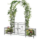 87 Inches Garden Arbor with Lockable Gate Side Planters-Black by LJGDeals
