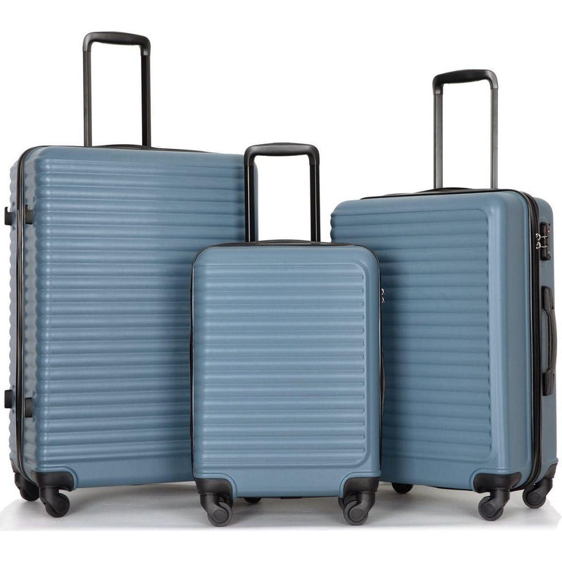 3 Piece Luggage Sets ABS Lightweight Suitcase with Two Hooks, Spinner Wheels, TSA Lock, (20/24/28) Blue