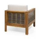 Outdoor 4 Seater Acacia Wood Chat Set With Wicker Accents And Cushions by HouseOfZazla