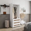 Wardrobe With 3 Drawers High Wardrobe Armoire With Rattan For Living Room Organizer - White by HouseOfZazla