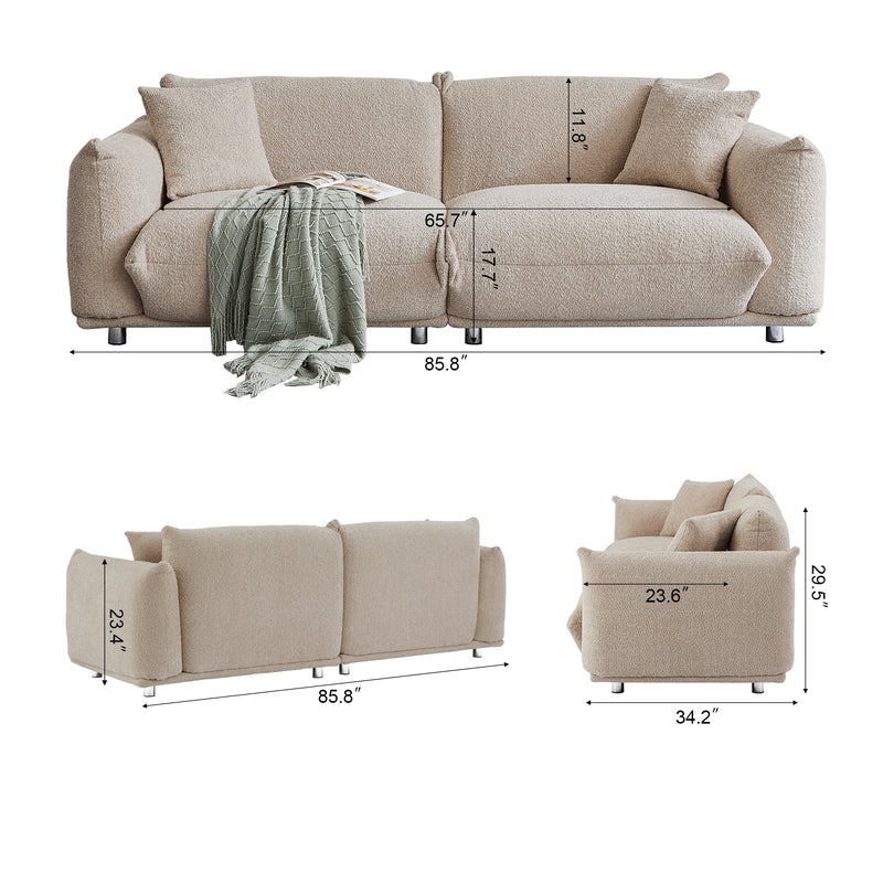 Walker Edison - Oversized Loveseat Sofa for Living Room, Sherpa Sofa with Metal Legs, 3 Seater Sofa, Solid Wood Frame Couch with 2 Pillows, for Apartment Office Living Room - Camel