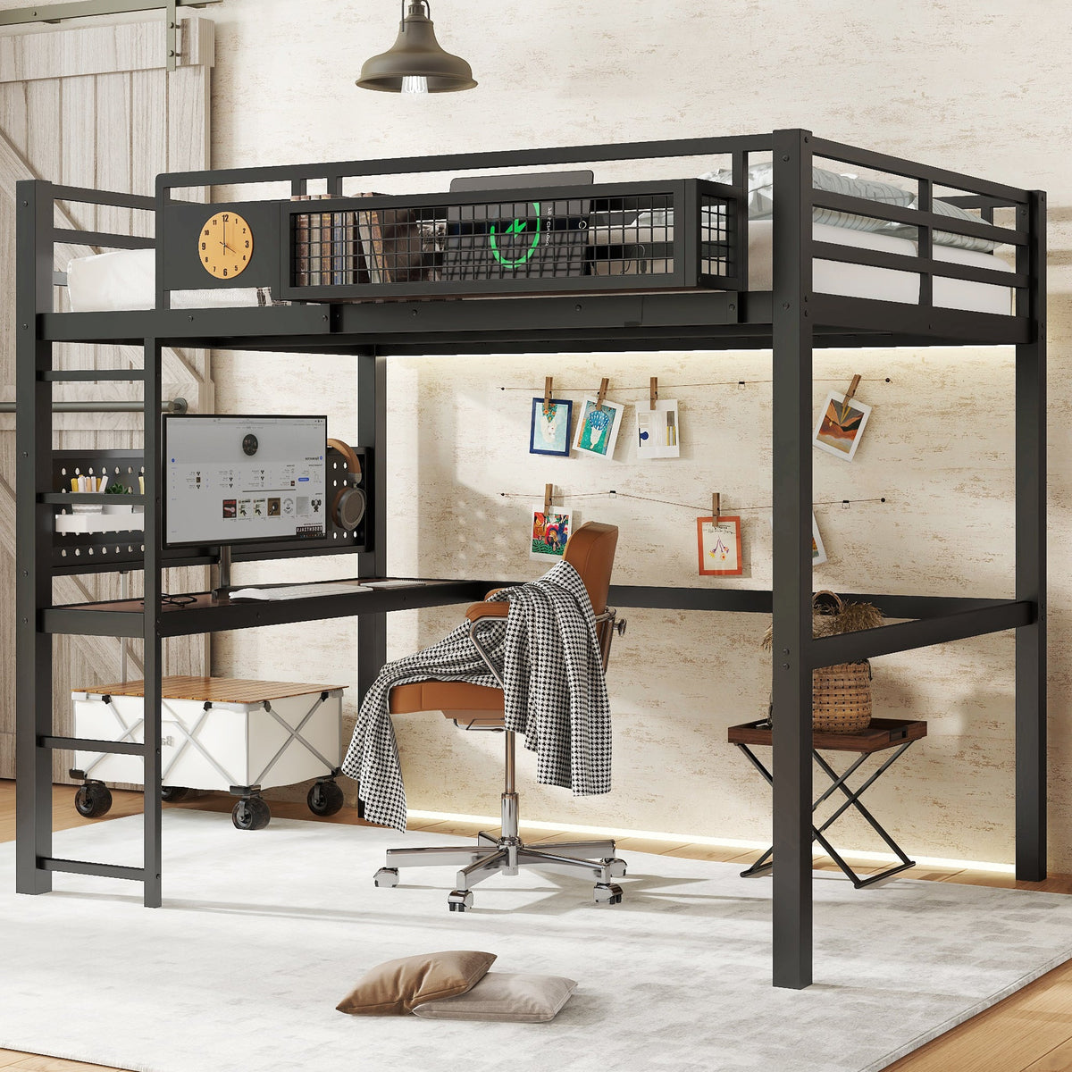 Full Size Loft Bed Frame with Desk and Charging Port, photo 2 of 10