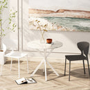 31.5" Modern Cross Leg Round Dining Table, White Marble Top Occasional Table, Two Piece Removable Top, Matte Finish Iron Legs
