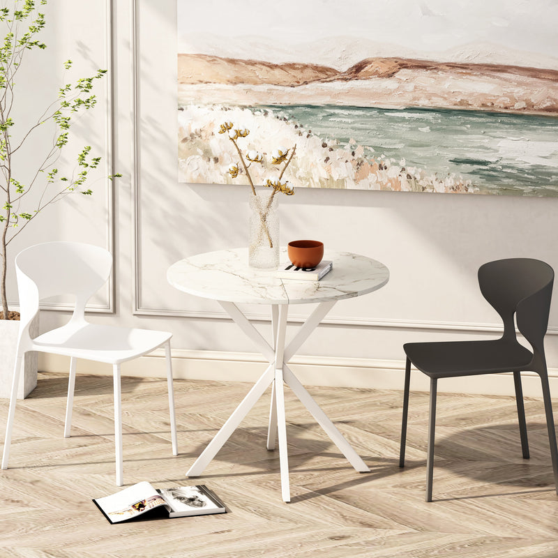 31.5" Modern Cross Leg Round Dining Table, White Marble Top Occasional Table, Two Piece Removable Top, Matte Finish Iron Legs