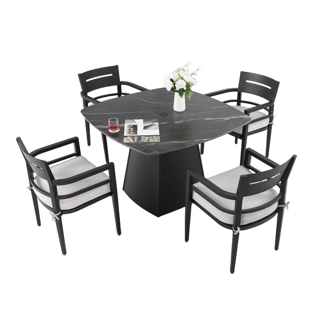 Outdoor Patio Dining Set, Squircle Dining Table, Dining Chairs With Sunbrella Cushions, photo 4 of 40
