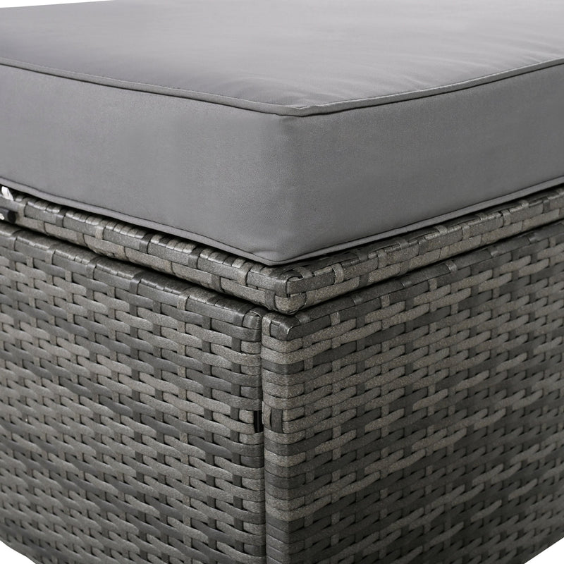 2-Piece Rattan Outdoor Patio Bench Lounge Roof Set, Effective UV Protection Fabric & Waterproof Cushions and Adjustable Backrest for Garden, Backyard and Porch (Grey Wicker + Grey Fabric)