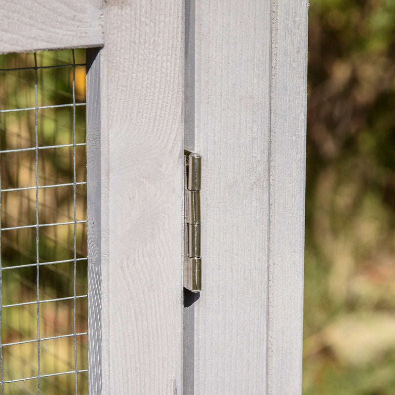 83"L Outdoor Rabbit Hutch, Guinea Pig Cage Indoor Outdoor Wooden Bunny Hutch with Double Runs, Weatherproof Roof, Removable Tray, Ramps, Gray