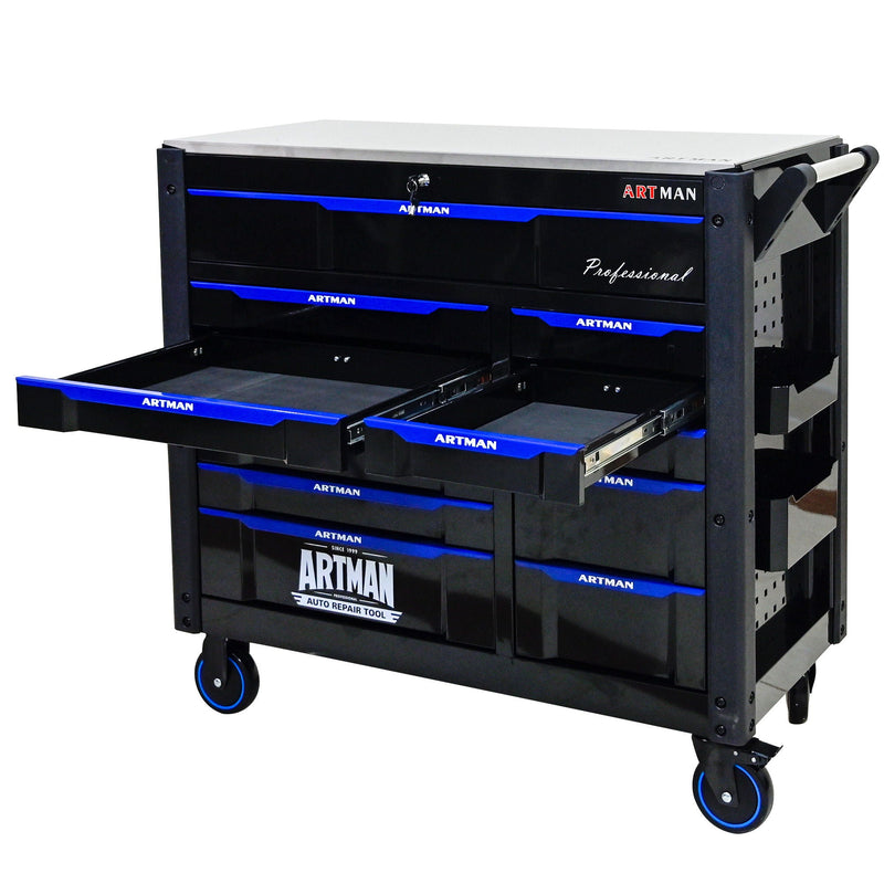 12 Layer Drawer Multi Purpose Tool Cart With Wheels And Iron Top - Black / Blue, photo 7 of 11