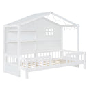 House Bed With Shelves, Window And Sparkling Light Strip On The Roof