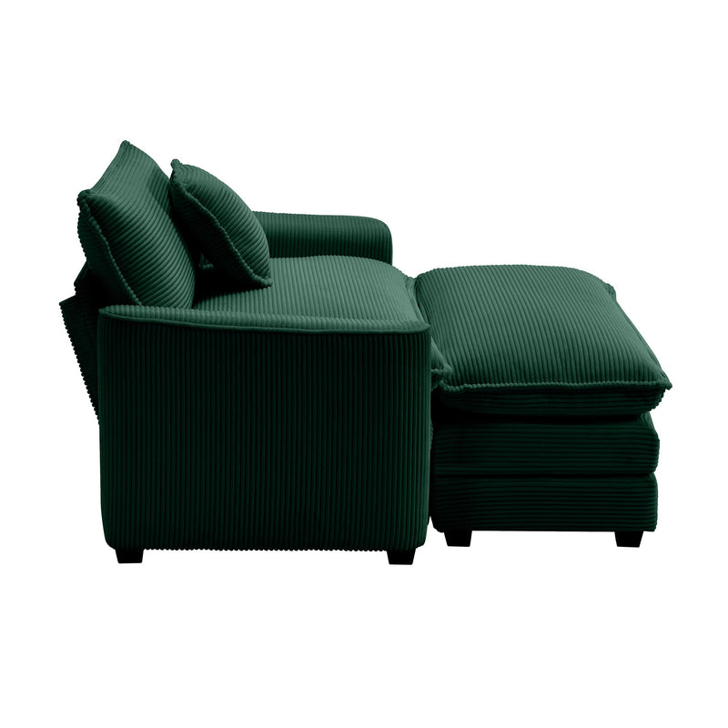 Classic Modern Comfortable Single Chair Deep Seat Sofa with Footstool, Green Corduroy Fabric, Living Room & Bedroom