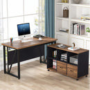 L-Shaped Executive Desk With Mobile File Cabinet, Large Home Office Workstation With Drawers And Shelves - Brown / Black by HouseOfZazla