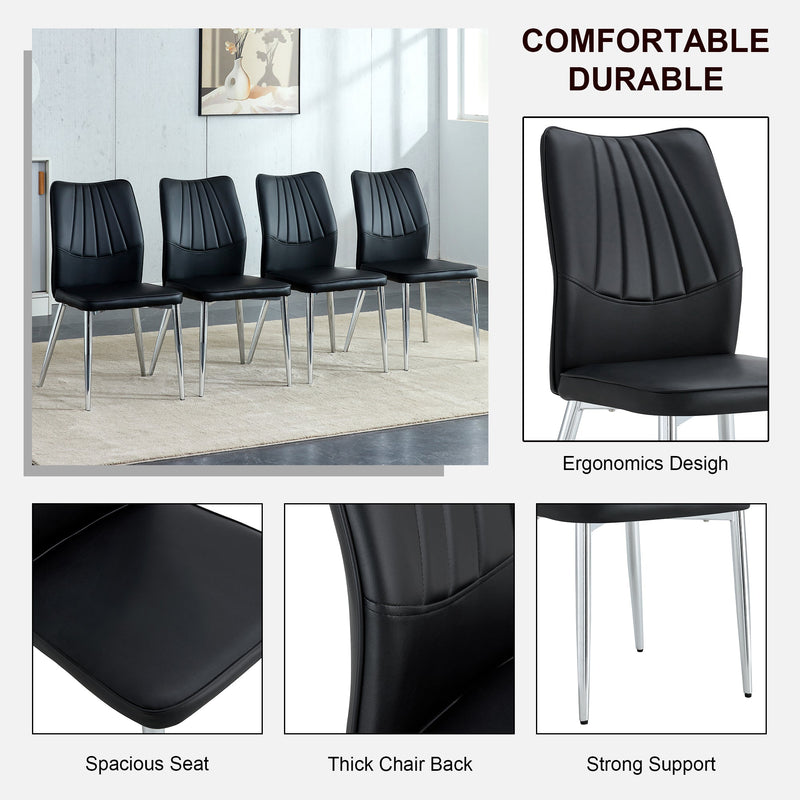 6 black dining chairs. Modern chairs from the Middle Ages. Made of PU material cushion and silver metal legs. Suitable for restaurants and living rooms