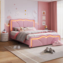 Upholstered Platform Bed & Curve Shaped And Height Adjustable Headboard, LED Light Strips by Unique Piece Furniture
