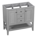 36" Bathroom Vanity without Sink, Cabinet Base Only, Two Cabinets and Drawers, Open Shelf, Solid Wood Frame, Grey