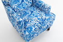 Upholstered Accent Chair with Blue and White Porcelain Print Linen Fabric