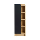 Tall Freestanding Bathroom Side Cabinet With Single Door & 4 Tier Open Shelves - Black / Light Oak / White by HouseOfZazla