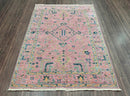 5x7 Pink LoomBloom Hand Knotted Transitional Patterned Oushak 100% Wool Oriental Area Rug