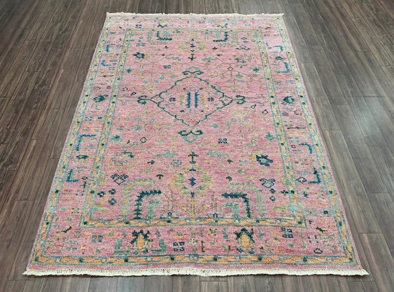 5x7 Pink LoomBloom Hand Knotted Transitional Patterned Oushak 100% Wool Oriental Area Rug
