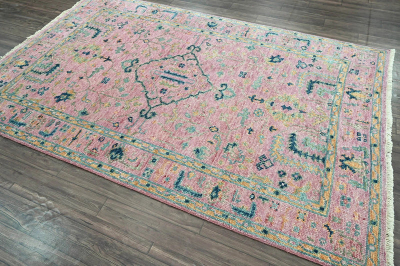 5x7 Pink LoomBloom Hand Knotted Transitional Patterned Oushak 100% Wool Oriental Area Rug