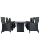 7 Piece Outdoor Patio Wicker Dining Set Patio With Adjustable Backrest Black Wicker + Dark Grey Cushion