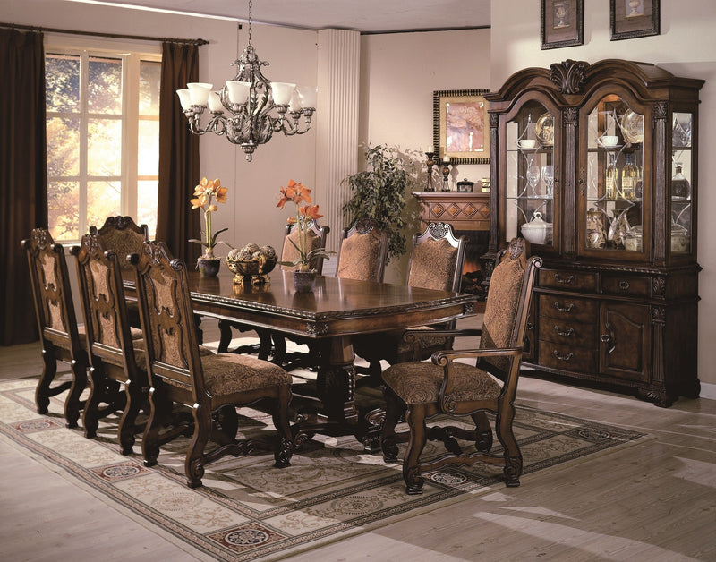 2pc Formal Traditional Dining Side Chair with Upholstered Padded Seat and Back Dining Room Solid Wood Furniture Luscious Brown Finish and Intricate Carved Detail