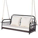880LBS Wicker Hanging Porch Swing with Cushions-White by LJGDeals