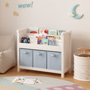 Bookshelf With 3 Tier Front Facing Storage And 3 Bins, Toddler Bookcase For Playroom - White by HouseOfZazla