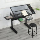 Hand Crank Adjustable Drafting Table Drawing Desk With 2 Metal Drawers With Stool by HouseOfZazla
