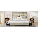 Queen Size Bed Frame with Headboard and 4 Storage Drawers, Queen Bed Frame with Charging Station and LED Lights, Wood Slats, Easy Assembly,No Box Spring Needed,Industrial Gray