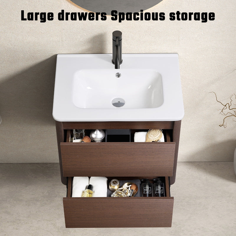 Wall Mounted Bathroom Vanity With Soft Close Drawer - Black Brown, photo 4 of 8