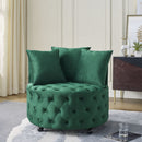 Modern Upholstered Swivel Chair With Button Tufted Design And Movable Wheels by HouseOfZazla