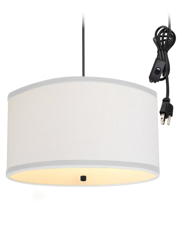 2 Light Swag Plug-In Pendant 18"w White Linen with Diffuser, Black Cord