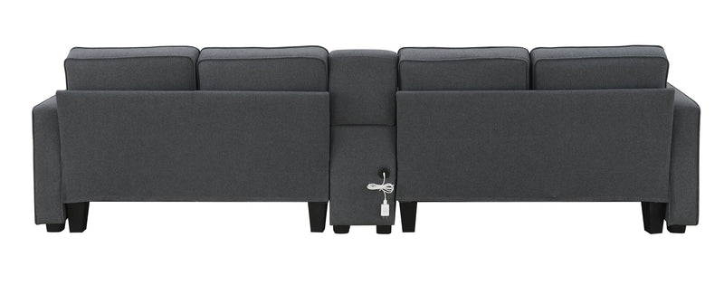 Walker Edison | Modern Linen 114" Sofa with Console and USB