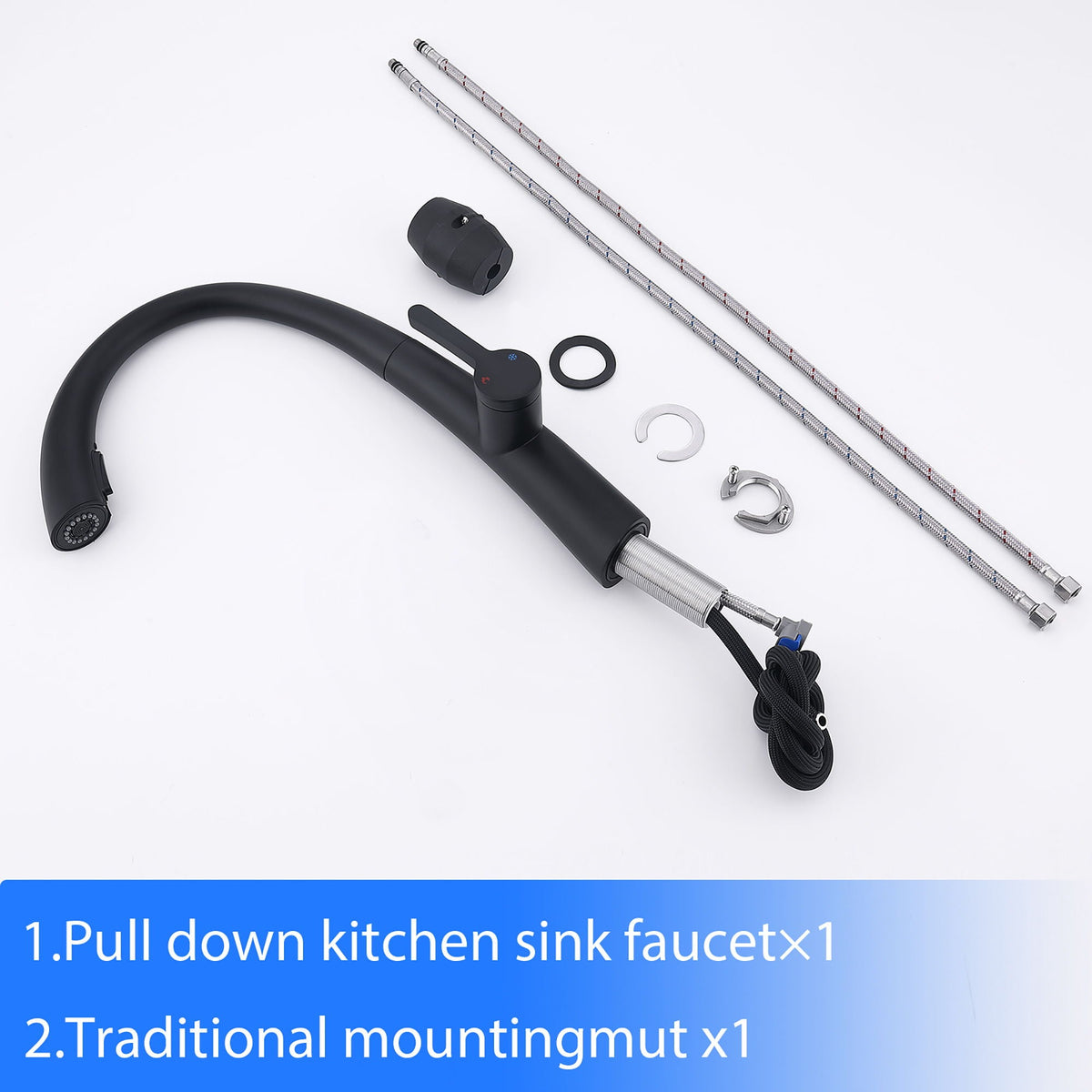 Elegant Single Handle Stainless Steel Pull Out Kitchen Faucet With High Arch Spout, photo 11 of 16