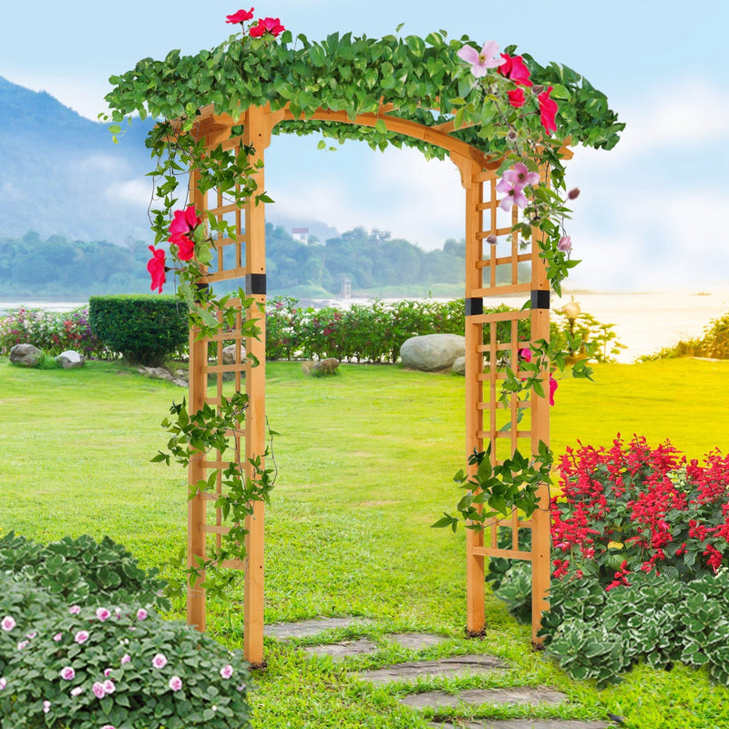 90in Wood Garden Arbor Arch with Trellis Wall for Climbing & Hanging Plants, Decor for Party, Weddings, Birthdays & Backyards