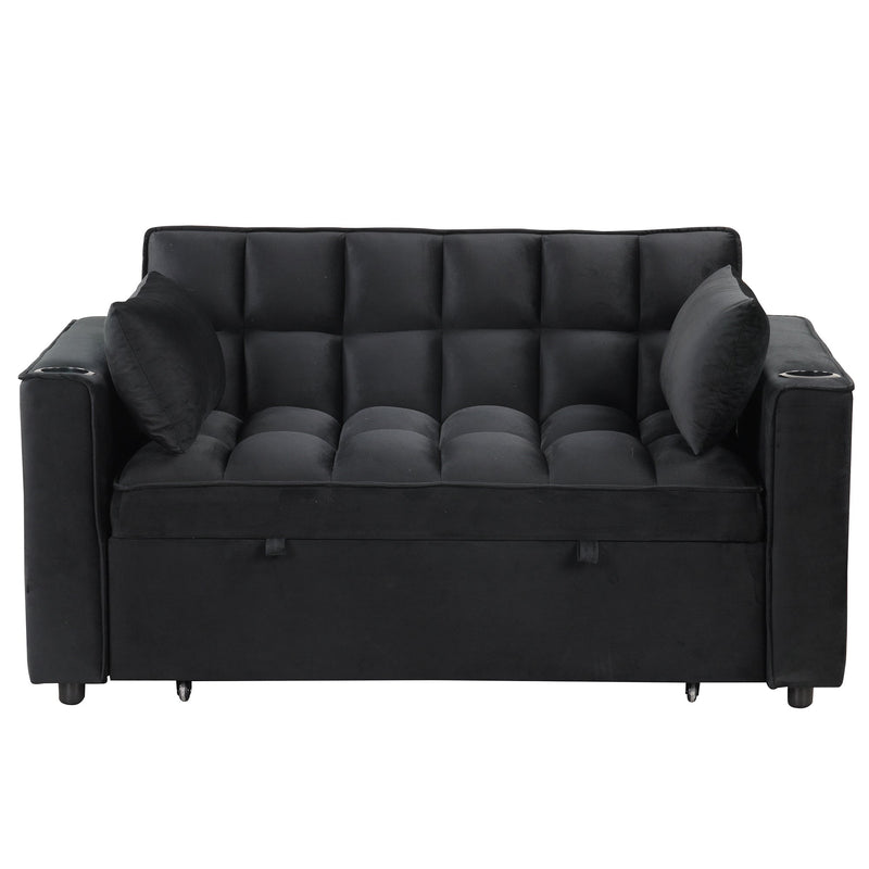 55.3" 4-1 Multi-functional Sofa Bed with Cup Holder and USB Port for Living Room or Apartments Black