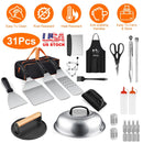31Pcs Griddle Accessories Kit Flat Top Grill Accessories For Camp Chef with Spatulas Griddle Press Basting Cover Spice Shakers Vegetable Forks Steel S