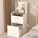 Compact 3 In 1 Vanity Desk With Open Top Mirror, Glass Desktop, 5 Height - White by HouseOfZazla