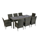 9 Piece Outdoor Patio Wicker Dining Set Patio Wicker Furniture Dining Set Glass Top - Gray / Black by HouseOfZazla