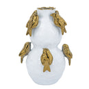 8.5x8.5x14 White Two-Tiered Ceramic Vase with Gold Bird Accents by HouseOfZazla