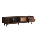 TV Stand For 80" TVs With Sliding Doors And Drawers, Accent Storage Unit - Dark Brown by HouseOfZazla