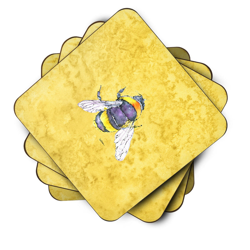 Set of 4 Bee on Yellow Foam Coasters